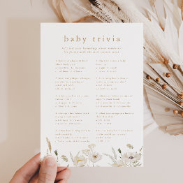 Small Alyssa Boho Flower Baby Shower Trivia Game Invitations Front View