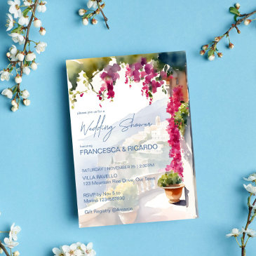 amalfi coast mediterranean italian wedding shower invitation