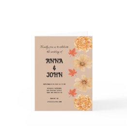 Small Amazing Modern Boho Autumn Flowers Wedding Invitation Front View