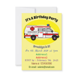 Small Ambulance Cartoon Illustration Invitation Front View