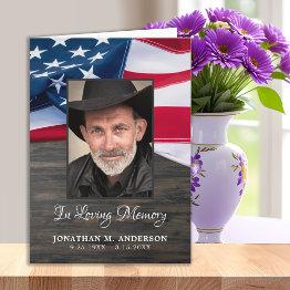 Small American Flag Us Military Memorial Photo Funeral Thank You Invitations Front View