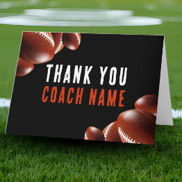 Small American Football Coach Name Thank You Invitations Front View