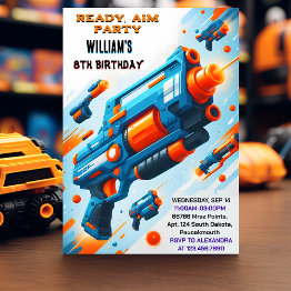 Small Ammo Team Army Cute Cool Neon Nerf 9th Birthday Invitation Front View