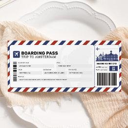 Small Amsterdam Boarding Pass Travel Trip Plane Ticket Invitation Front View