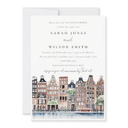 Small Amsterdam Dutch Canal Landscape Couples Shower Invitation Front View