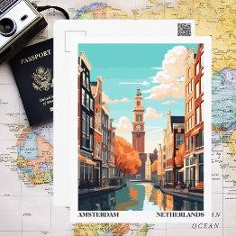Small Amsterdam Retro Illustration Travel Postinvitations Front View