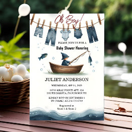 Small An Hook Bait Fun Wood Little Fisherman Baby Shower Invitation Front View