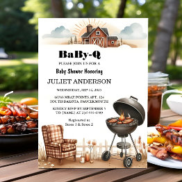 Small An Plaid Babyq Fun Food Steak Beef Bbq Baby Shower Invitation Front View