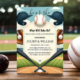 Small An Team Ball Game Pitch Fun Baseball Gender Reveal Invitation Front View