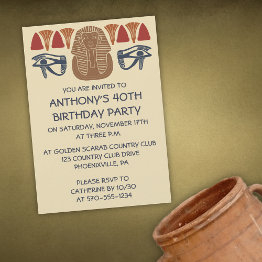 Small Ancient Egypt King Tut Themed Custom Party Invitation Front View