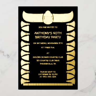 ancient egyptian scarab beetle custom foil invitation