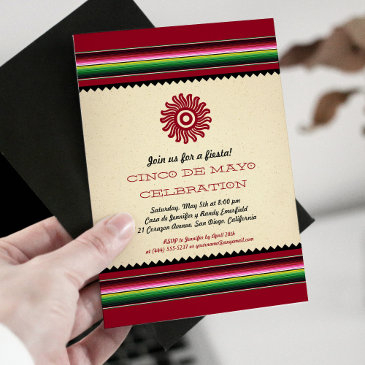 ancient mexican sun serape cinco de mayo party invitation