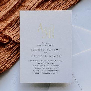 andrea black white gold formal elegant wedding foil invitation