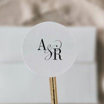 andrea modern minimalist simple wedding monogram classic round sticker