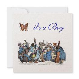 Small Animal Farm Orchestra Butterfly Boy Baby Shower Invitation Front View