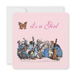 Small Animal Farm Orchestra Butterfly Girl Baby Shower Invitation Front View