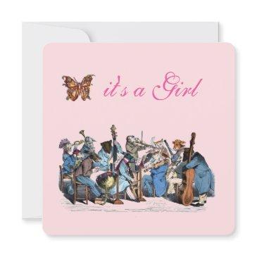 animal farm orchestra butterfly girl baby shower invitation