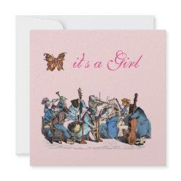 Small Animal Farm Orchestra Butterfly Girl Baby Shower Invitation Front View