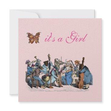 animal farm orchestra butterfly girl baby shower invitation