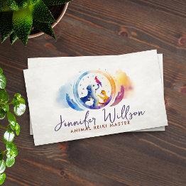 Small Animal Reiki Healing Watercolor Art Business Invitations Front View