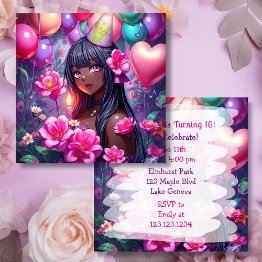 Small Anime Themed African-american Girl Birthday Invitation Front View