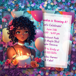Small Anime Themed Birthday Girl Personalized Invitation Front View
