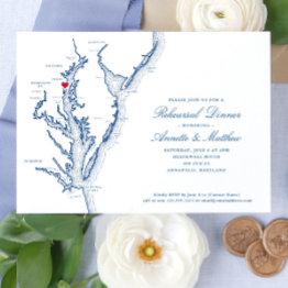 Small Annapolis Chesapeake Bay Map Navy Rehearsal Dinner Invitation Front View