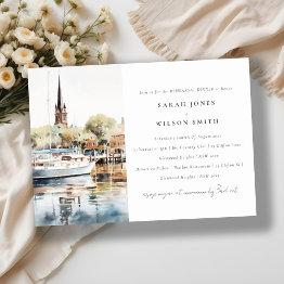 Small Annapolis Maryland Watercolor Rehearsal Dinner Invitation Front View