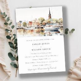 Small Annapolis Maryland Watercolor Rehearsal Dinner Invitation Front View