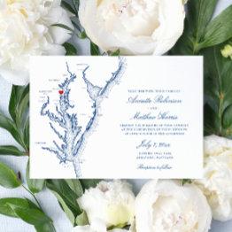 Small Annapolis Md Chesapeake Bay Navy Blue Wedding Invitation Front View