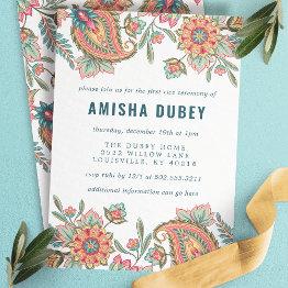 Small Annaprashan First Rice Ceremony Paisley Floral Invitation Front View