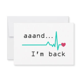 Small Annnd I'm Back, Heart Attack Survivor Business Car Thank You Invitations Front View