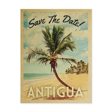 antigua save the date vintage beach palm tree announcement postinvitations