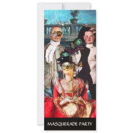 Small Antique Italian Puppets Masquerade Costume Party Invitation Front View