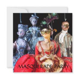 Small Antique Italian Puppets Masquerade Costume Party Invitation Front View