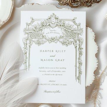 antique olive ornate wedding invitation