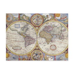 Small Antique World Map Postinvitations Front View
