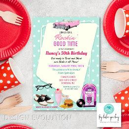 Small Any Age - 1950's Retro Diner Birthday Invitation Front View