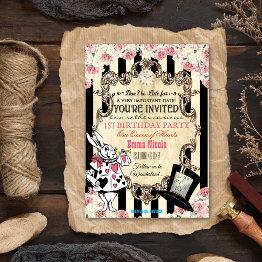 Small Any Age - Alice In Wonderland Birthday Invitation Front View