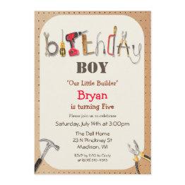 Small Any Age - Boy Builder Tool Birthday Invitation Front View