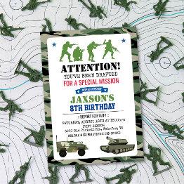 Small Any Age - Military Birthday Invitation Front View
