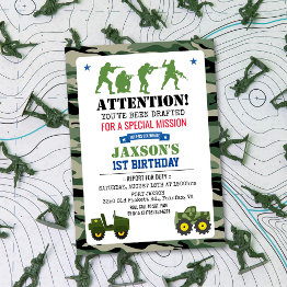 Small Any Age - Military Birthday Invitation Front View