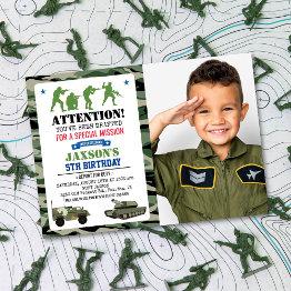 Small Any Age - Military Birthday Photo Invitation Front View