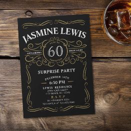 Small Any Age Whiskey Themed Surprise 60th Birthday Invitation Front View