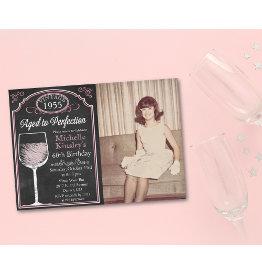 Small Any Age Wine Chalk Adult Birthday Photo Invitation Front View