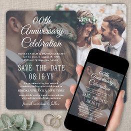 Small Any Anniversary 2 Photo Elegant White Text Overlay Save The Date Front View