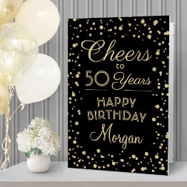 Small Any Birthday Cheers Black Gold Confetti Big Giant Invitations Front View
