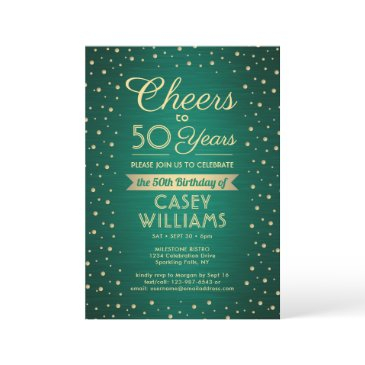 any birthday cheers brushed green & gold confetti invitation