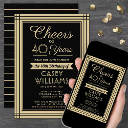 Small Any Birthday Cheers Downloadable Black And Gold Invitation Front View