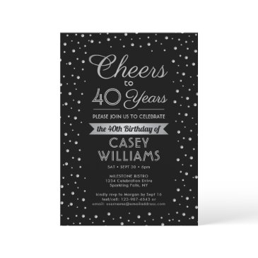 any birthday cheers elegant confetti black invitation